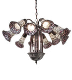 24"W Stained Glass Pink & White Pond Lily 12 Lt Chandelier