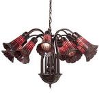 24"W Stained Glass Red Pond Lily 12 Lt Chandelier