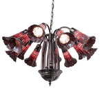 24"W Stained Glass Red Pond Lily 12 Lt Chandelier