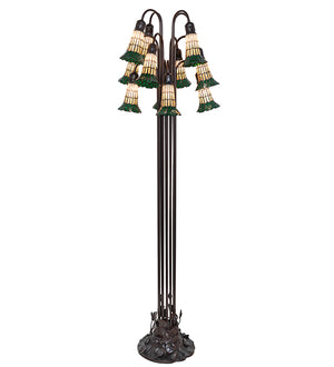 63"H Tiffany Honey & Kelly Green Pond Lily 12 Lt Floor Lamp