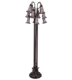 63"H Stained Glass Pink Pond Lily 12 Lt Floor Lamp