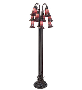 63"H Stained Glass Red Pond Lily 12 Lt Floor Lamp