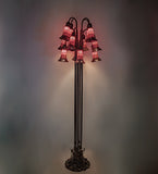 63"H Stained Glass Red Pond Lily 12 Lt Floor Lamp