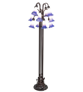 63"H Blue/White Tiffany Pond Lily 12 Lt Floor Lamp