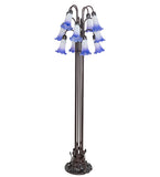 63"H Blue/White Tiffany Pond Lily 12 Lt Floor Lamp