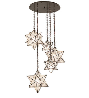 36"W Moravian Star 5 Lt Cascading Pendant