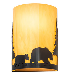 10"W Pine Tree and Bear Wall Sconce