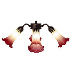 19"W Seafoam/Cranberry Tiffany Pond Lily 4 Lt Fan Light