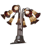 24"H Stained Glass Honey & Red Pond Lily 10 Lt Table Lamp