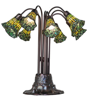 24"H Stained Glass Green Pond Lily 10 Lt Table Lamp