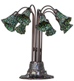 24"H Stained Glass Green Pond Lily 10 Lt Table Lamp
