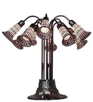 24"H Stained Glass Pink Pond Lily 10 Lt Table Lamp