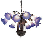 24"W Blue/White Tiffany Pond Lily 12 Lt Chandelier