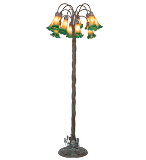 61"H Amber/Green Tiffany Pond Lily 12 Lt Floor Lamp