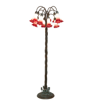 61"H Pink/White Tiffany Pond Lily 12 Lt Floor Lamp