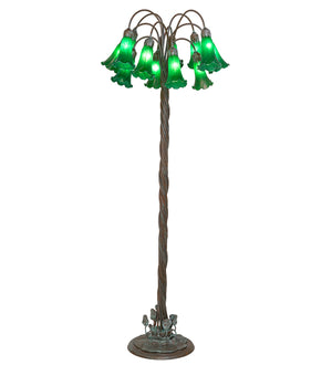 61"H Green Tiffany Pond Lily 12 Lt Floor Lamp