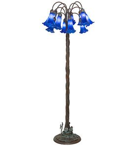 61"H Blue Tiffany Pond Lily 12 Lt Floor Lamp