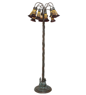 61"H Stained Glass Ruby/ AmberPond Lily Floor Lamp