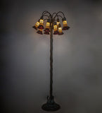 61"H Stained Glass Ruby/ AmberPond Lily Floor Lamp