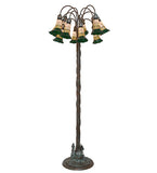 61"H Stained Glass Green & Amber Pond Lily 12 Lt Floor Lamp