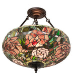 17"W Tiffany Peony Inverted Semi-Flushmount