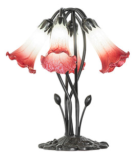 16"H Red/Seafoam Tiffany Pond Lily 5 Lt Table Lamp