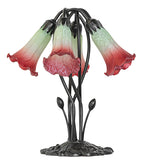 16"H Red/Seafoam Tiffany Pond Lily 5 Lt Table Lamp