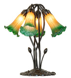 16"H Amber/Green Tiffany Pond Lily 5 Lt Table Lamp