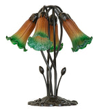 16"H Amber/Green Tiffany Pond Lily 5 Lt Table Lamp