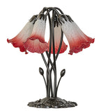 16"H Pink/White Tiffany Pond Lily 5 Lt Table Lamp