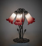 16"H Pink/White Tiffany Pond Lily 5 Lt Table Lamp