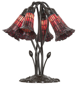 16"H Stained Glass Red Pond Lily 5 Lt Table Lamp