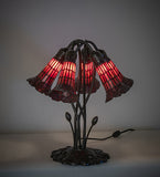 16"H Stained Glass Red Pond Lily 5 Lt Table Lamp