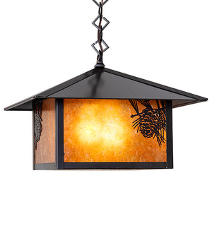 13"Sq Seneca Winter Pine Outdoor Pendant