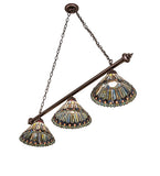 52"L Tiffany Jeweled Peacock 3 Lt Island Pendant