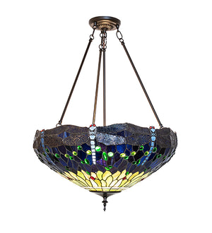 22"W Tiffany Hanginghead Dragonfly Inverted Semi-Flushmount