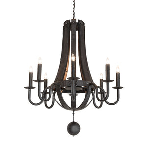 36"W Barrel Stave Madera 8 Lt Chandelier