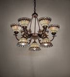 33"W Tiffany Jeweled Peacock 9 Lt Chandelier