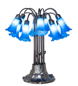 24"H Blue Tiffany Pond Lily 12 Lt Table Lamp