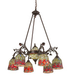 28"W Red Rosebud 6 Arm Chandelier