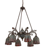 28"W Red Rosebud 6 Arm Chandelier
