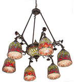 28"W Red Rosebud 6 Arm Chandelier