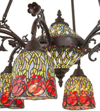 28"W Red Rosebud 6 Arm Chandelier