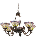 34"W Daffodil Bell 6 Lt Stained Glass Chandelier