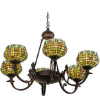 32"W Jeweled Basket 6 Lt Stained Glass Chandelier