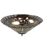 17"W Tiffany Jeweled Peacock Flush Mount