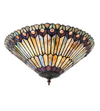 17"W Tiffany Jeweled Peacock Flushmount