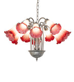 24"W Pink/White Tiffany Pond Lily 12 Lt Chandelier