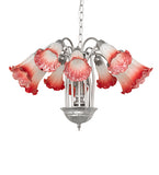 24"W Pink/White Tiffany Pond Lily 12 Lt Chandelier