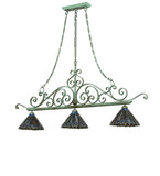 68"L Tiffany Jeweled Peacock Georgia Scroll 3 Lt Island Pendant